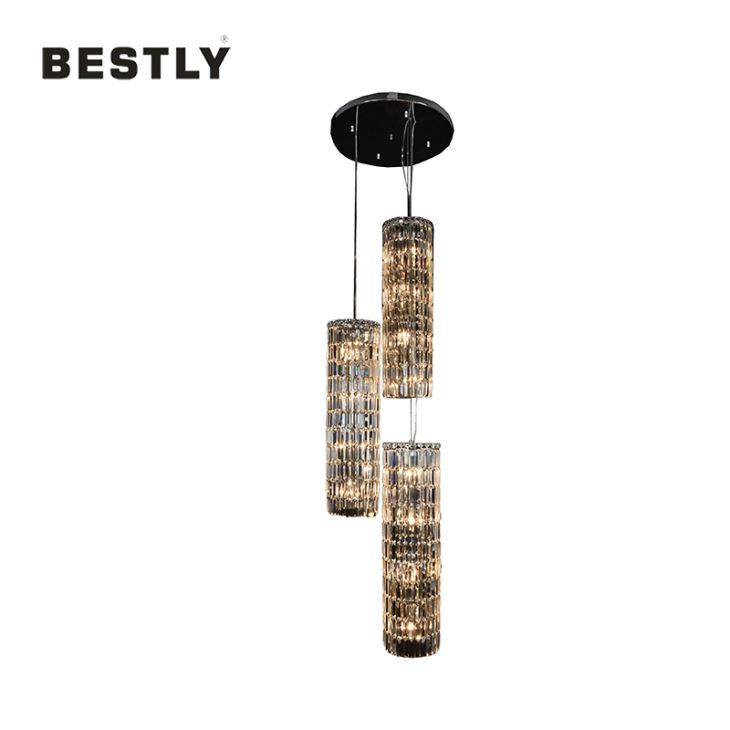 Moderna runda kristallhängande lampor i tre lampor